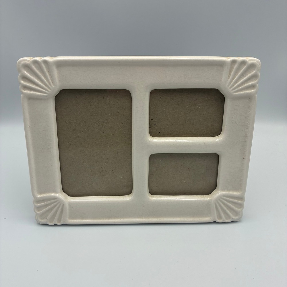 Burnes of Boston Off White Ceramic Crackle Glaze Triple Collage Picture Frame